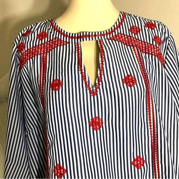 Gibson Latimer NWT Striped and Embroidered Blouse  Size XL - Picture 6 of 11
